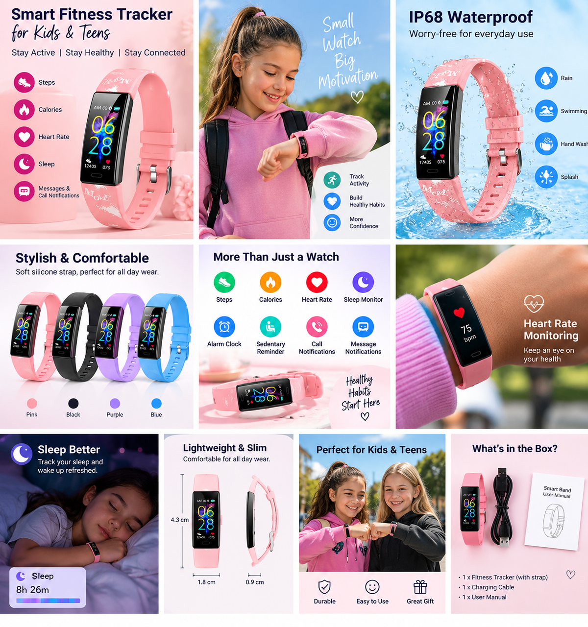 ActiveKids Smartwatch-Step tracker, 11 Sports & Waterproof design