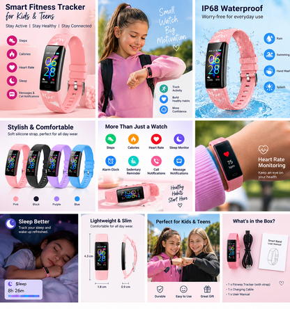 ActiveKids Smartwatch-Step tracker, 11 Sports & Waterproof design